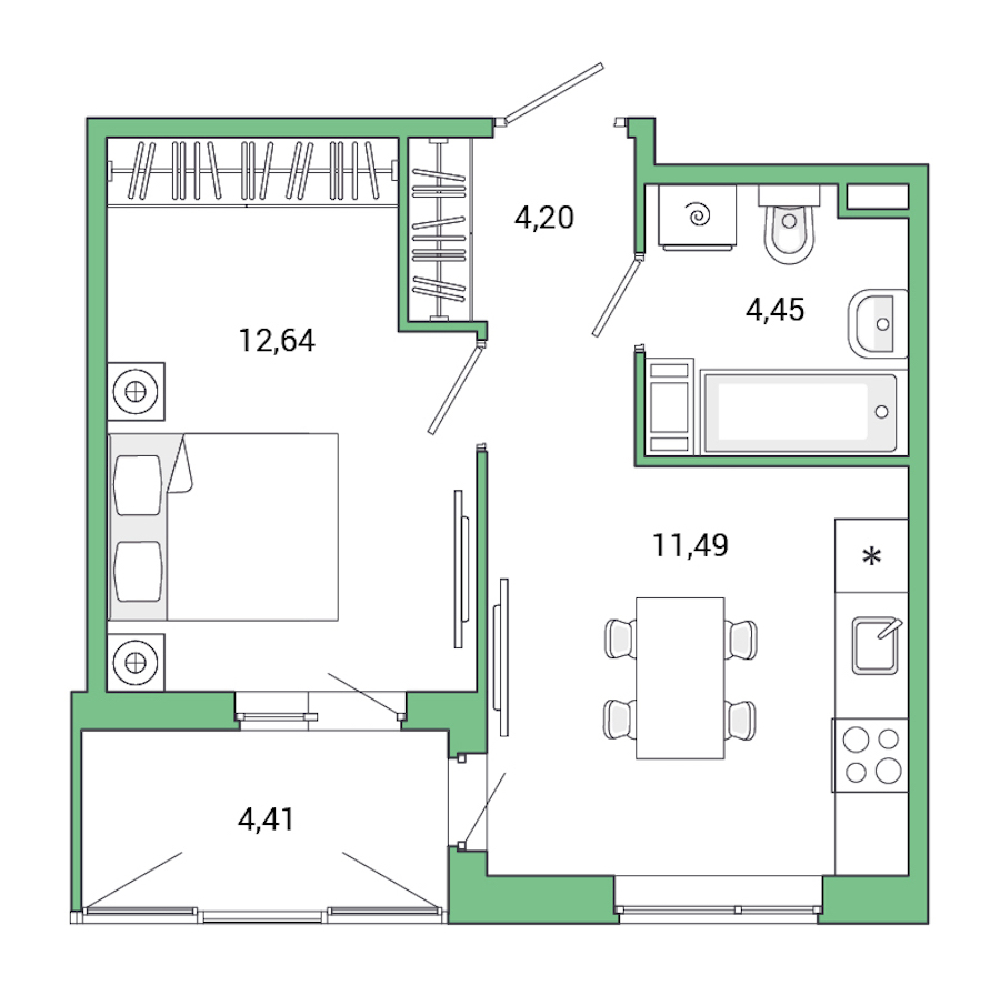 1-комнатная квартира 37.19 м², 6/9 эт., ЖК «Jaanila Drive»